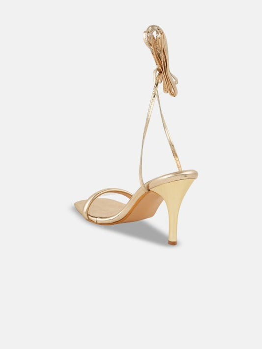 Women’s Gold Lace-Up Stiletto Sandals – Square Toe Gladiator Heels