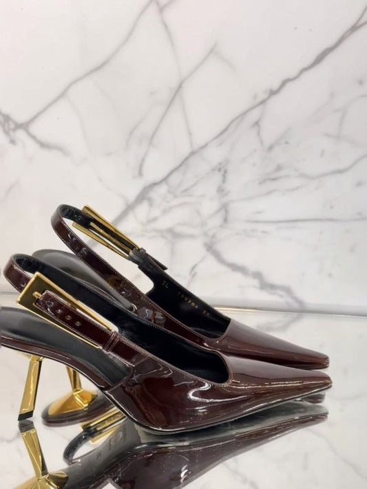 Women’s Patent Leather Slingback Heels – Elegant Pointed Toe Party Pumps