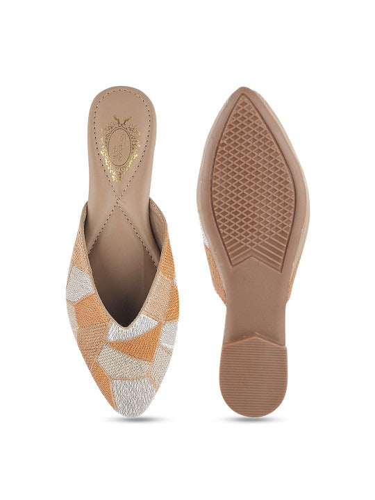 Women’s Patterned Mule Flats – Comfortable Slip-On Ethnic Casual Shoes