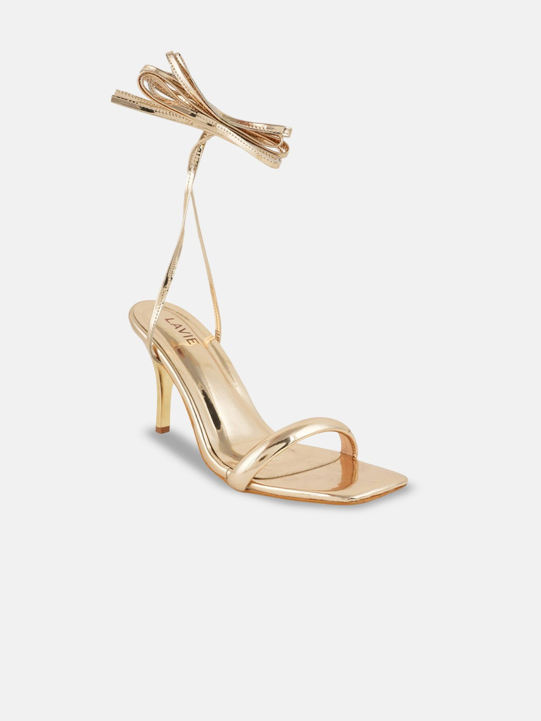 Women’s Gold Lace-Up Stiletto Sandals – Square Toe Gladiator Heels